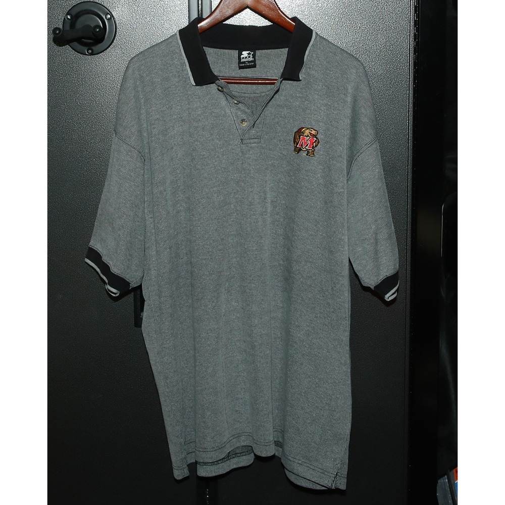 Vintage Team Starter NCAA Maryland Terrapins Polo  Shirt, 2XL, Grey/Black